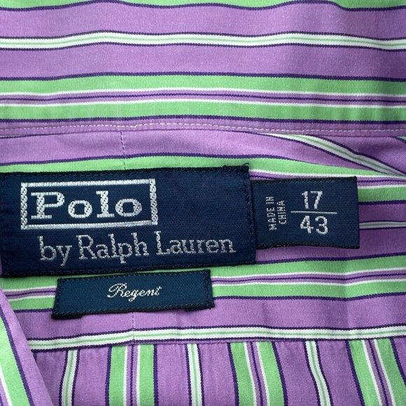 Polo Ralph Lauren Mens Regent Fit Purple Striped Dress Shirt Size 17/43 4902 - Picture 3 of 8